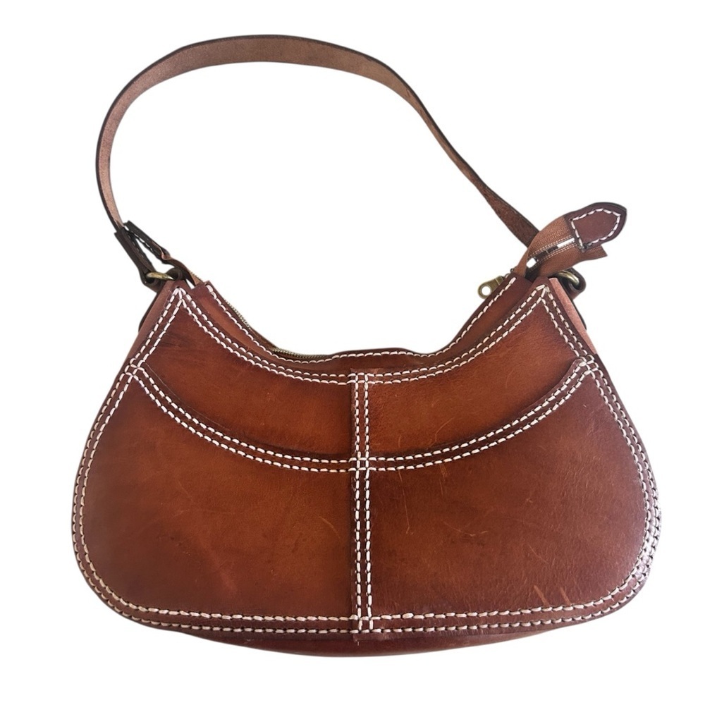 HANDMADE Polly & Molly Brown Leather Boho
Contrast Stitch Cresent Shoulder Bag